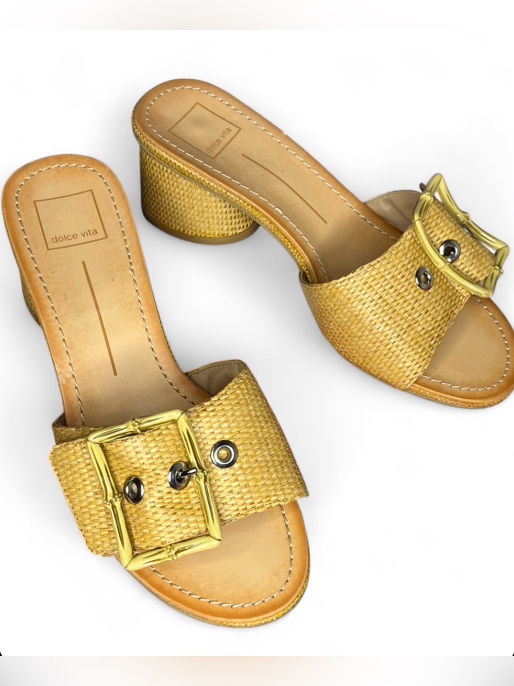 Dolce Vita Lucey Woven Raffia Block-Heel Buckle Slide Sandal Women’s Size 8.5